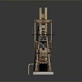 Detailed Wooden Oil Pumpjack Model With Ladder Base And Small Figure