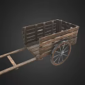 Vintage Wooden Cart With Plank Body Spoked Wheel And Pull Handle