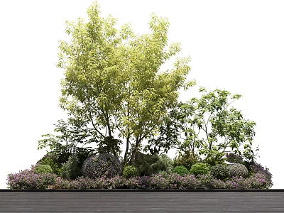 Colorful Shrub Varieties In Outdoor Garden Landscape With Green Purple Foliage And Small Trees 3d model