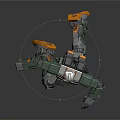 Metallic Armored Mech Warrior In Battle Stance With Green Orange Armor And Detailed Limbs