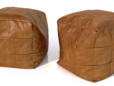 Soft Brown Leather Square Poufs With Stitched Design For Home Decor 3d model