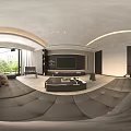 Modern Living Dining Room Interior With Large Sofa Dining Table And Natural Light