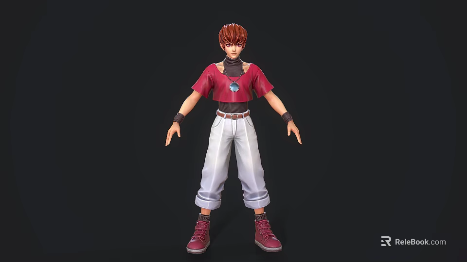 Stylish 3D Game Movie Character With Red Hair Red Top White Pants And Red Shoes 3d model 