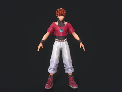 Stylish 3D Game Movie Character With Red Hair Red Top White Pants And Red Shoes 3d model