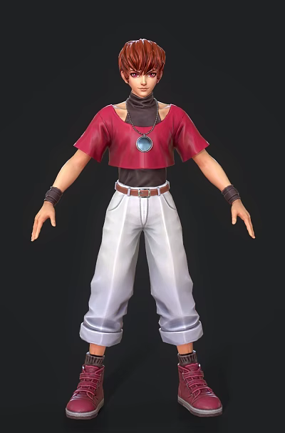 Stylish 3D Game Movie Character With Red Hair Red Top White Pants And Red Shoes 3d model
