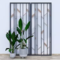 Modern Room Divider With Geometric Pattern Black Frame And Green Plants For Interior Decor 3d model