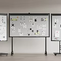 Three Office Whiteboards With Sticky Notes Charts And Photos On Stands