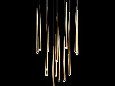 Slender Golden Chandelier with Vertically Hanging Rods in Black Background Modern Design 3d model