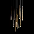 Slender Golden Chandelier with Vertically Hanging Rods in Black Background Modern Design