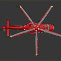 Red Space Exploration Helicopter With Multiple Rotors And Blue White Yellow Blades