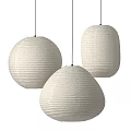 Modern Cream Colored Paper Pendant Lights With Round And Oval Shapes And Striped Texture