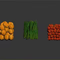 Fresh Yellow Pumpkins Green Peas and Red Strawberries Arranged in Cube Shaped