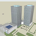 Twin High Rise Office Building With Modern Design And Landscaped Plaza Area