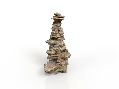 Natural Stone and Wood Stacked Tower Decorative Structure for Home Design 3d model