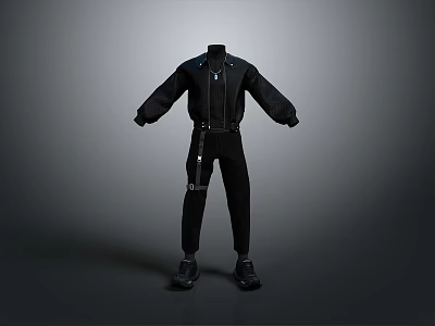 Black Utility Jacket And Pants Set With Multiple Pockets For Casual Daily Wear 3d model