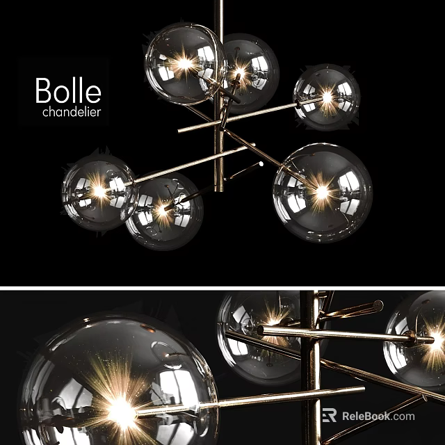 Bolle Chandelier Featuring Glass Globes And Modern Metal Frame Design 3d model 