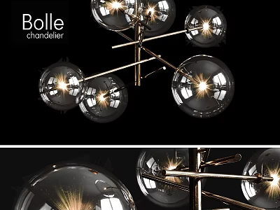Bolle Chandelier Featuring Glass Globes And Modern Metal Frame Design 3d model