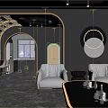 Modern KTV Interior With Lighting Design Comfortable Sofas Tables And City Night View 3d model