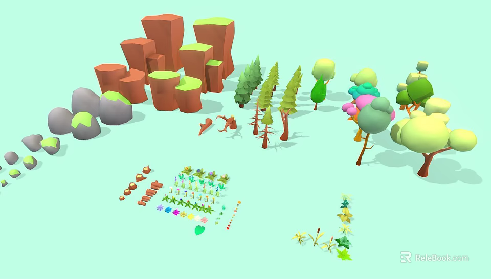 Diverse Plant Combinations With Various Trees Shrubs And Colorful Garden Elements 3d model