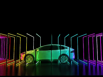 New Energy Auto Show Meichen Fluorescent Gradient Light Belt Cool Cyber Industrial Wind Pin Point Press Conference 3d model