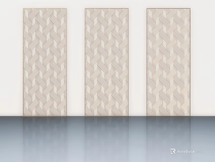 Three Modern Hinged Doors With Woven Pattern In Light Beige Interior 3d model