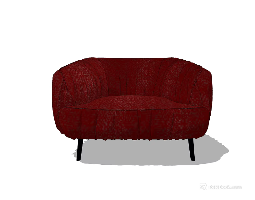 Red Textured Fabric Single Sofa With Modern Design And Black Legs 3d model