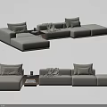 Gray L Shaped Sectional Sofa With Pillows Throw Blanket Side Table 3d model
