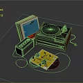 Classic Vinyl Record Player With Stacked Records Headphones And Audio Amplifier