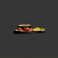 Coconut Dessert with Kiwi Slices Fresh Fruits Nuts on Shell Plate and Mint Garnish