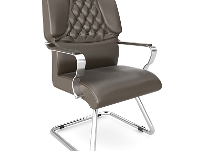 Modern Office Chair Leisure Chair Work Chair Leather Chair Soft Chair brown Seat Metal Support Legs 3d model