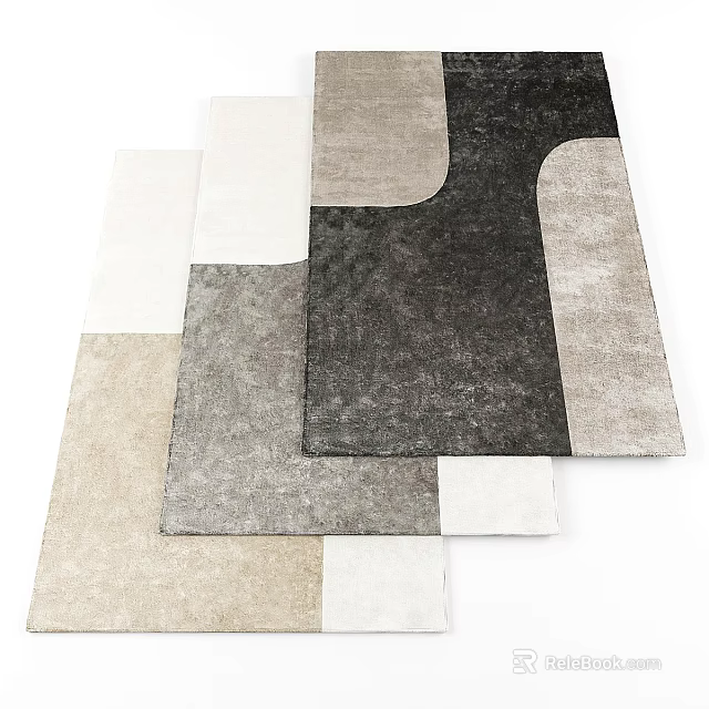 Modern Square Carpet With Geometric Patchwork In Gray Beige And White Tones 3d model