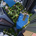 Aerial Planning of Urban High Rise Buildings with Green Spaces and Water Pool