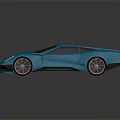 Blue Modern Sports Car With Sleek Body Unique Front Face And Red Rim Wheels