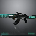 Modern Submachine Gun With Teal Blue Geometric Pattern And Tactical Scope 3d model