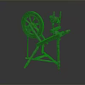 Antique Wooden Spinning Wheel With Large Wheel And Wooden Support Structure