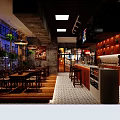 Modern Bar Interior With Wooden Ceiling Counter Seating Green Plants And Wine Racks