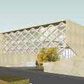 Modern Library Building With Unique Geometric Roof Greenery And Pedestrian Open Space