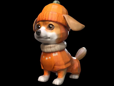 Cute Reptile Figurine Wearing Pumpkin Hat And Orange Sweater On Black Background 3d model