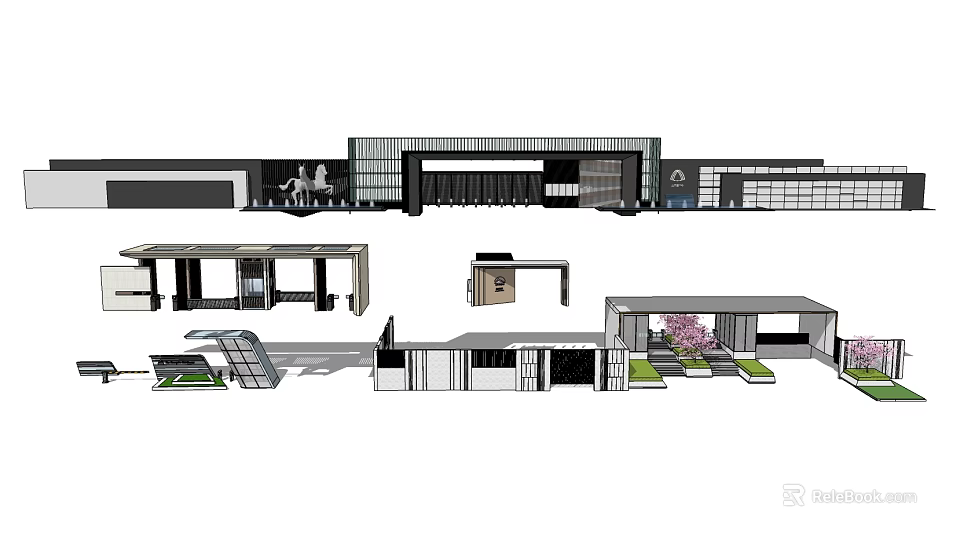 Modern Entrance Gate Design With Glass Curtain Wall And Metal Frame Structure 3d model 