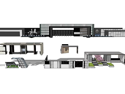 Modern Entrance Gate Design With Glass Curtain Wall And Metal Frame Structure 3d model