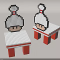 Pixel Art Cartoon Chef Hat Stools With White Orange Design And Seating Base 3d model