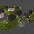 Creative Garden Decor with Green Moss Stones Glass Ornaments and Illuminated Light Strips