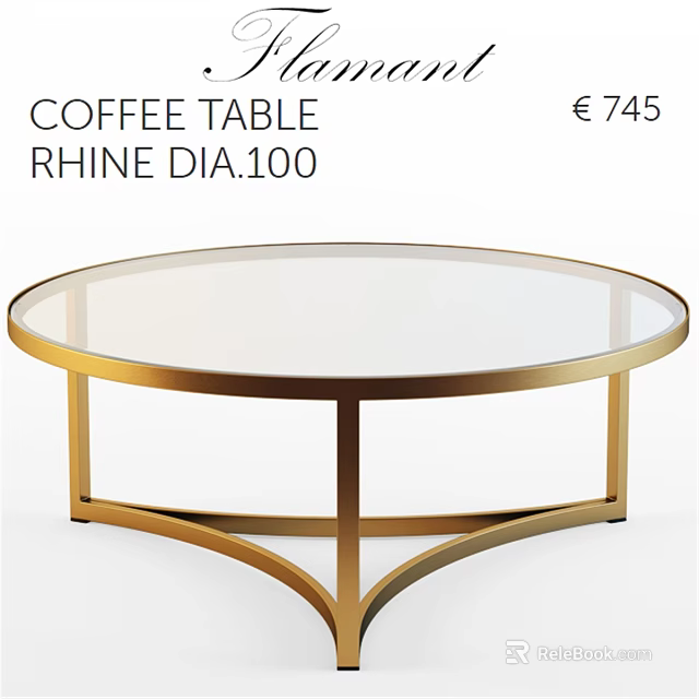 Rhine Round Coffee Table With Glass Top And Gold Metal Frame Diameter 100 3d model 