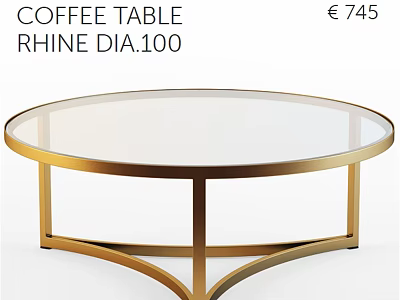 Rhine Round Coffee Table With Glass Top And Gold Metal Frame Diameter 100 3d model