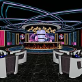 Modern Luxury KTV Interior With Neon Lights Stage Comfortable Seats And Colorful Lighting Effects
