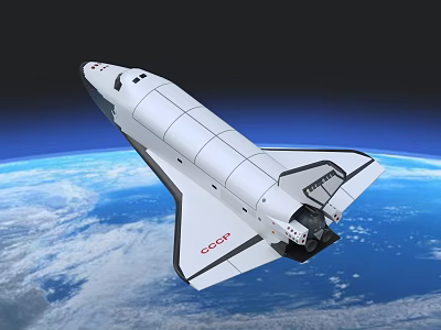 Russian Space Shuttle Flying Over Earth in Outer Space Orbit 3d model