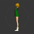 3D Anime Character With Blonde Hair Green Outfit Skirt White Shoes And Arms Outstretched