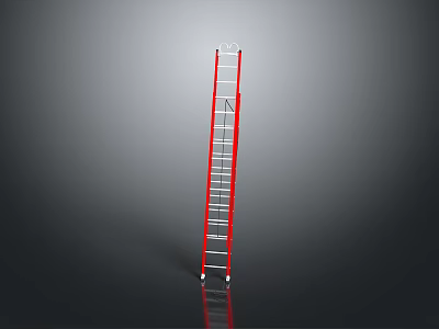 Red Portable Metal Ladder With Wheels Sturdy Frame And Steps 3d model