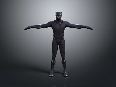Black Panther 3D Character Model Standing With Arms Outstretched In Dark Suit 3d model