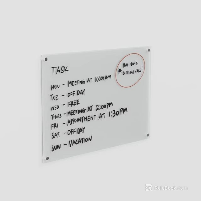 Weekly Task Schedule With Meeting Free Day And Birthday Reminder On August 20th 3d model 